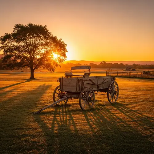 Serene Golden Hour Landscape with Vintage Charm