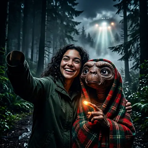 Epic Selfie with E.T. in a Misty Forest