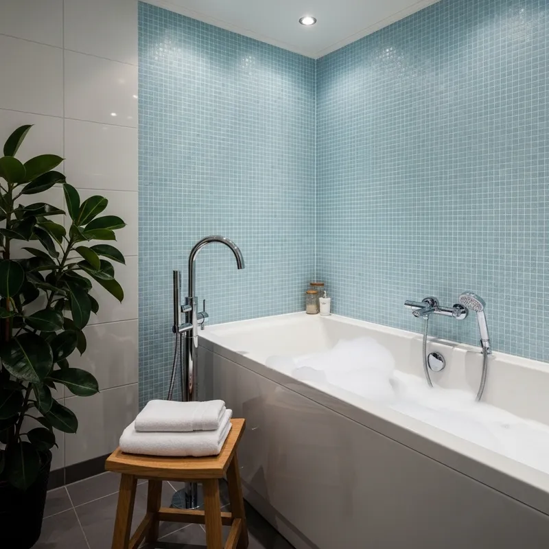 Sleek Modern Bathroom Design with Freestanding Bathtub & Bubbles
