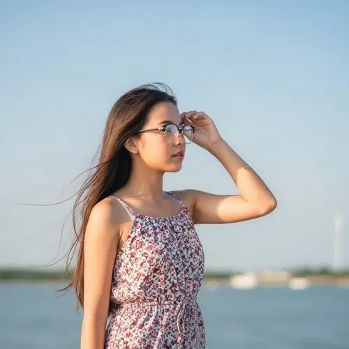 Stylish Asian Girl in Trendy Glasses | Outdoor Beauty
