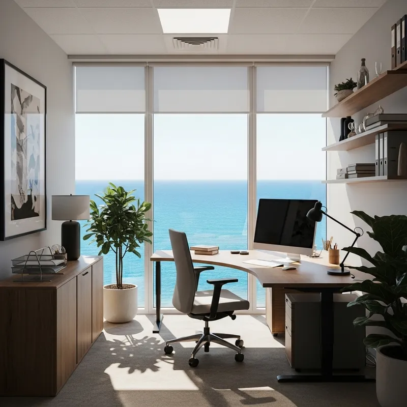 Ocean View Office with Minimalistic Interior Design