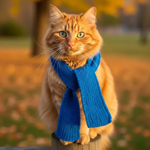 Red Cat in Blue Scarf - Cute and Stylish Feline Fashion