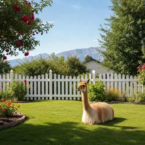 Charming Scene with Vicuna in Residential Yard | Unique Suburban View