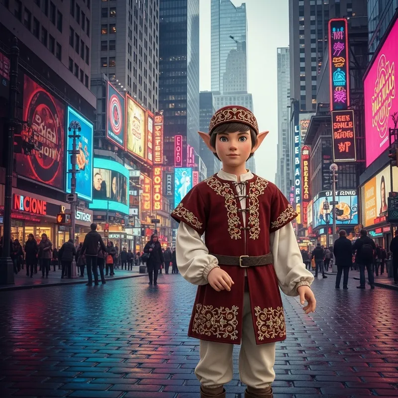 Youthful Elf in Modern Cityscape Youthful Elf in Modern Cityscape
