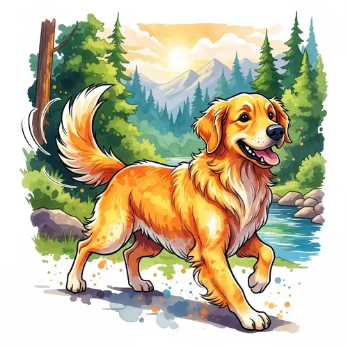 Adorable Cartoon Golden Retriever Art