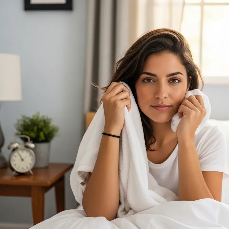 Warm Morning Vibes: 27-Year-Old Hispanic Woman Waking Up in Cozy Bedroom
