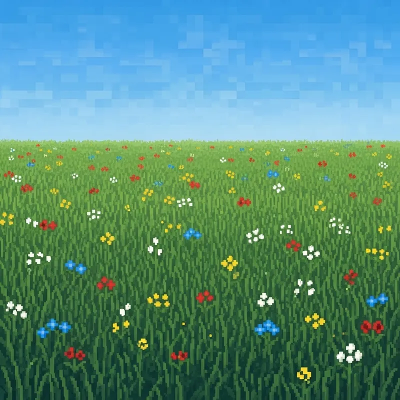 Pixel Art Grass and Flowers - 4K Grassland & Blue Sky