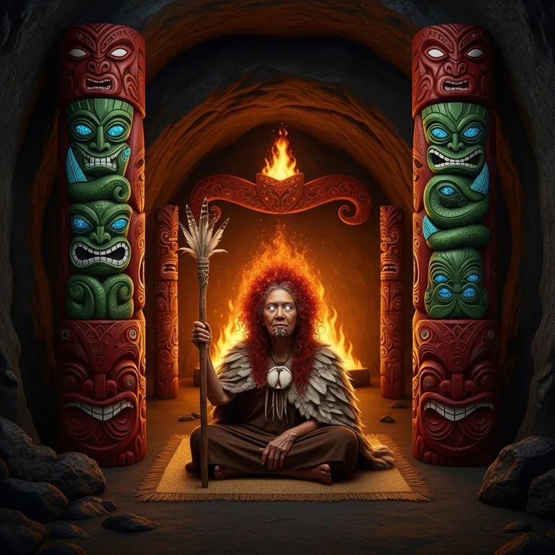 Mahuika: Fiery Guardian and Spiritual Crone in Feathered Cloak Mahuika: Fiery Guardian and Spiritual Crone in Feathered Cloak