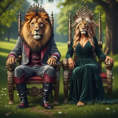 Regal Lion and Lioness Fantasy Art | Nature Amalgamation