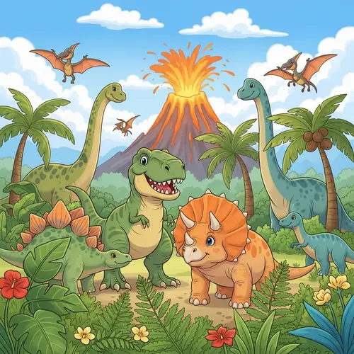 Colorful Dinosaur Cake Decor: T-Rex, Triceratops, Brachiosaurus