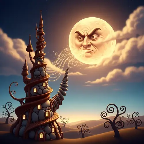 Beautiful Brown Structure Communicating with Moon