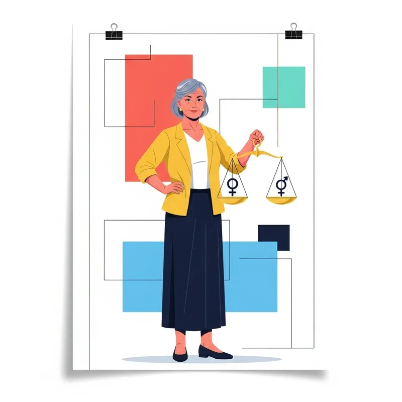 Empowering Gender Balance: Woman Holding Venus and Mars Scales Poster