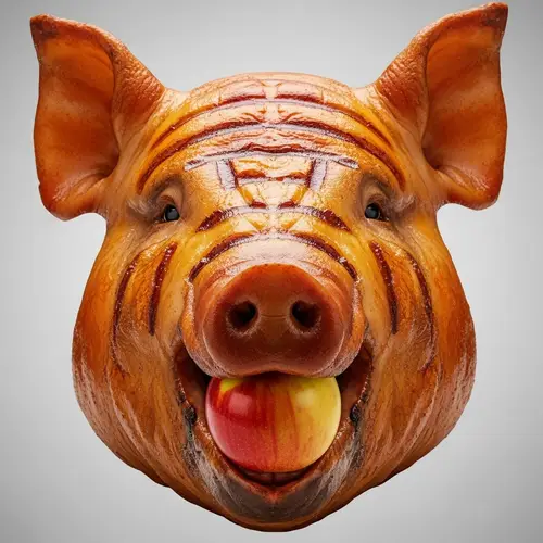 Delicious Golden-Brown Crispy Lechon Head with Apple | Traditional Festive Dish