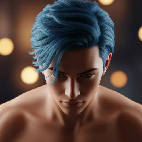 Blue-Haired Asian Man's Captivating Gaze | Website