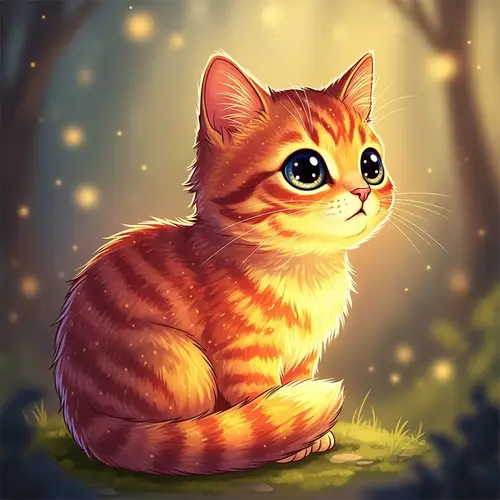 Adorable Cat Illustration with Warm Glowing Fur