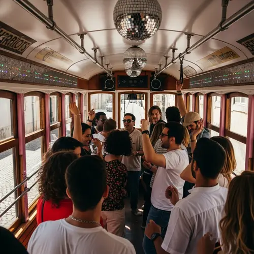 Vibrant Disco Scene in Pink Streetcar | Historic Setting Turned Dance Party
