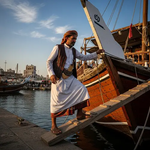 Yemeni Man Stepping on Ship