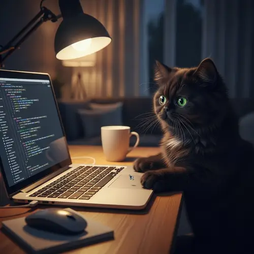 Charismatic Black Persian Cat Delving into Coding | Website Name