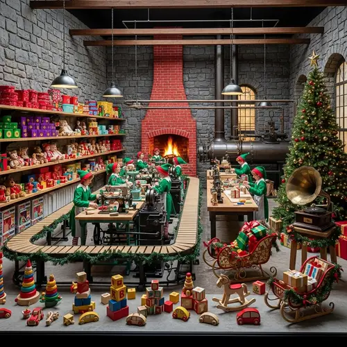 Elf Workshop Christmas Window Display | Festive Toy Assembly