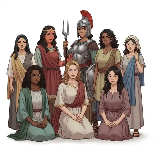 Young Biblical Women: Maria Magdalena, Reina Ester, Jael, Deborah, Miriam, Ana, Rut