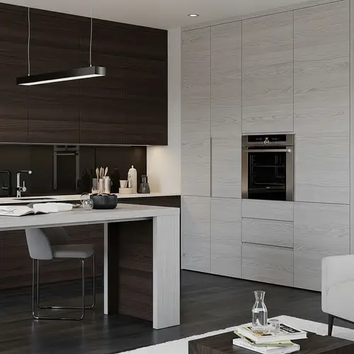 Hyper-Realistic Elegant Room with Dark and Light Melamine