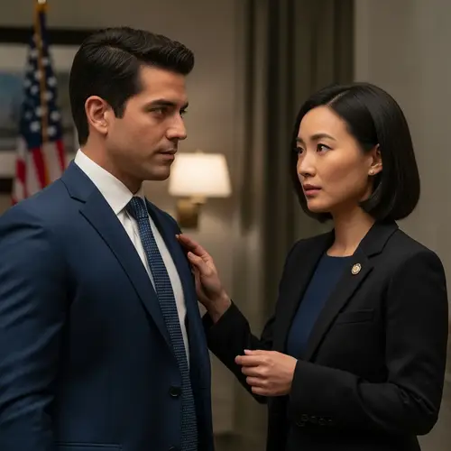 Political Drama Thriller: Hispanic Male and Asian Woman in Intrigue