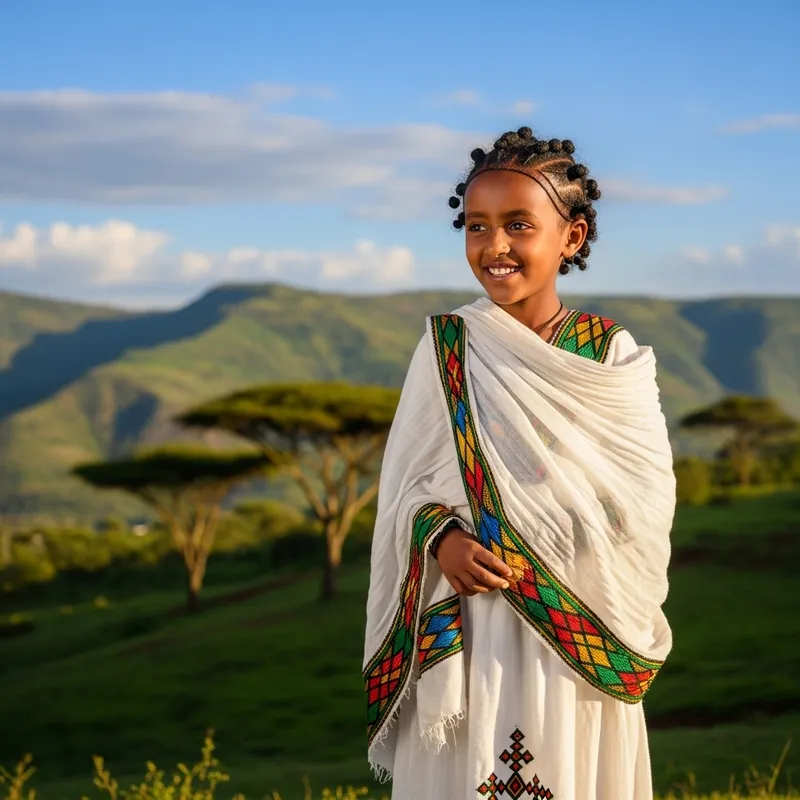 Neked Ethiopian Girl in Traditional Attire | Ethiopia Landscape