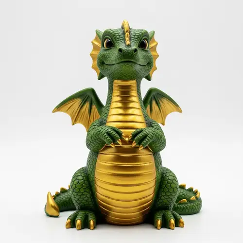 Friendly Green Dragon with Shiny Gold Wings