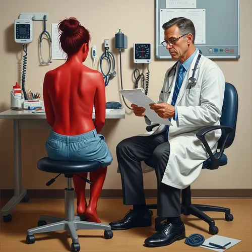 Hyperrealistic Oil Painting of Medical Exam Scene