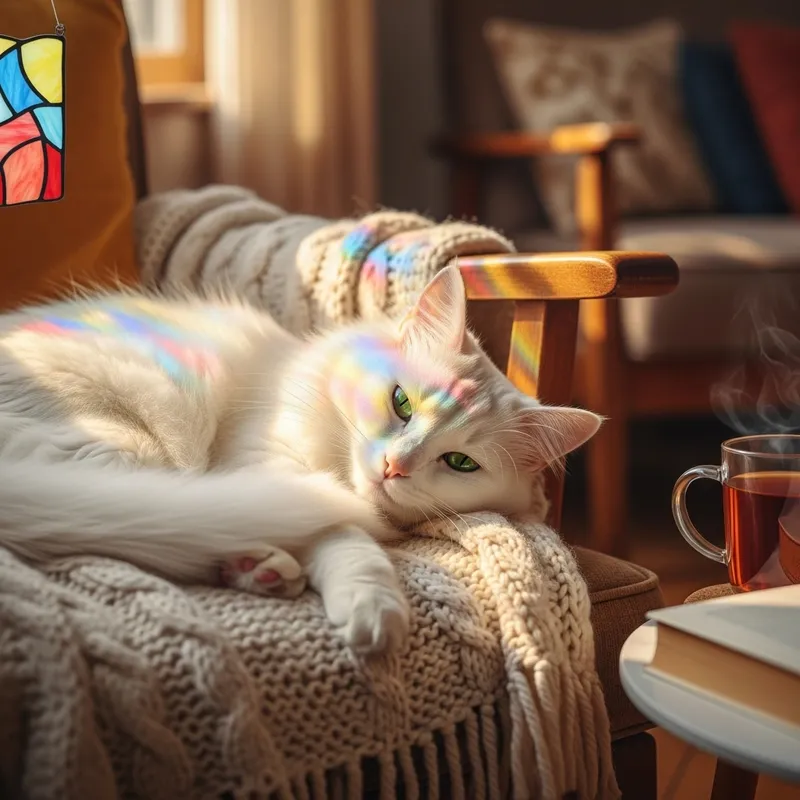 Beautiful White Cat with Green Eyes