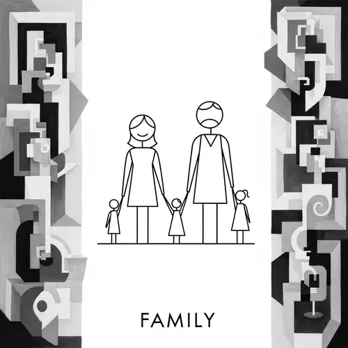 Family Minimalism Artwork with Cubism Background