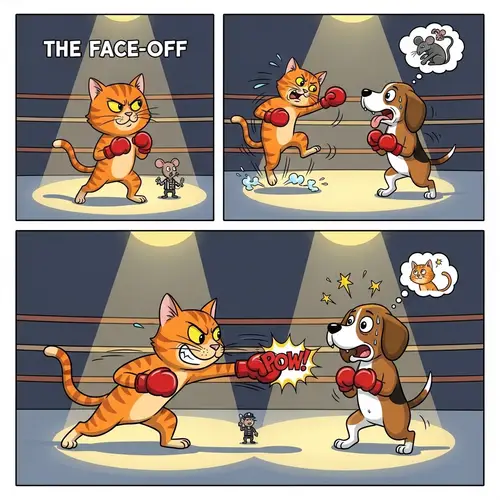 Cat vs Dog Boxing: Comical Match Step by Step
