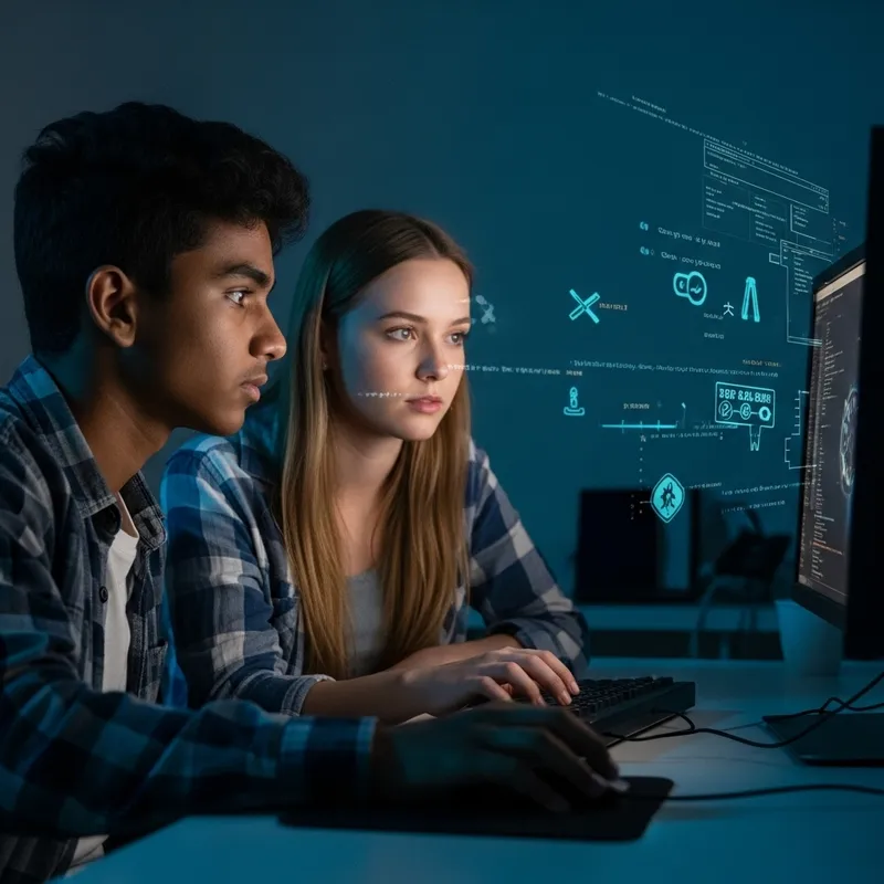 Teenage Boy and Girl on Computer Accessing Dark Web