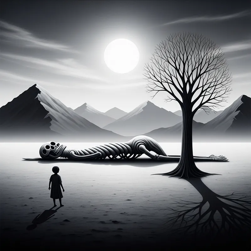 Profound Artwork Capturing Mortality in Surrealist Style Profound Artwork Capturing Mortality in Surrealist Style