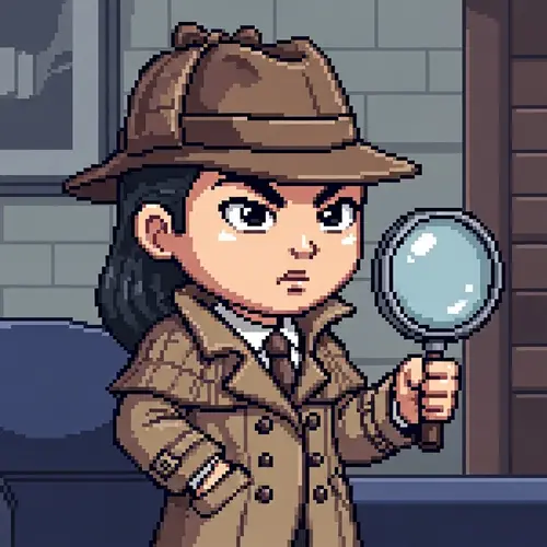 Chibi-Style East Asian Detective Pixel Art Illustration