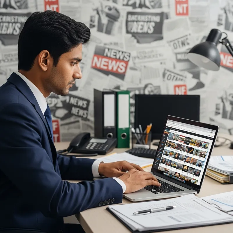 South Asian Businessman in News Office: Immersed in Work Environment South Asian Businessman in News Office: Immersed in Work Environment
