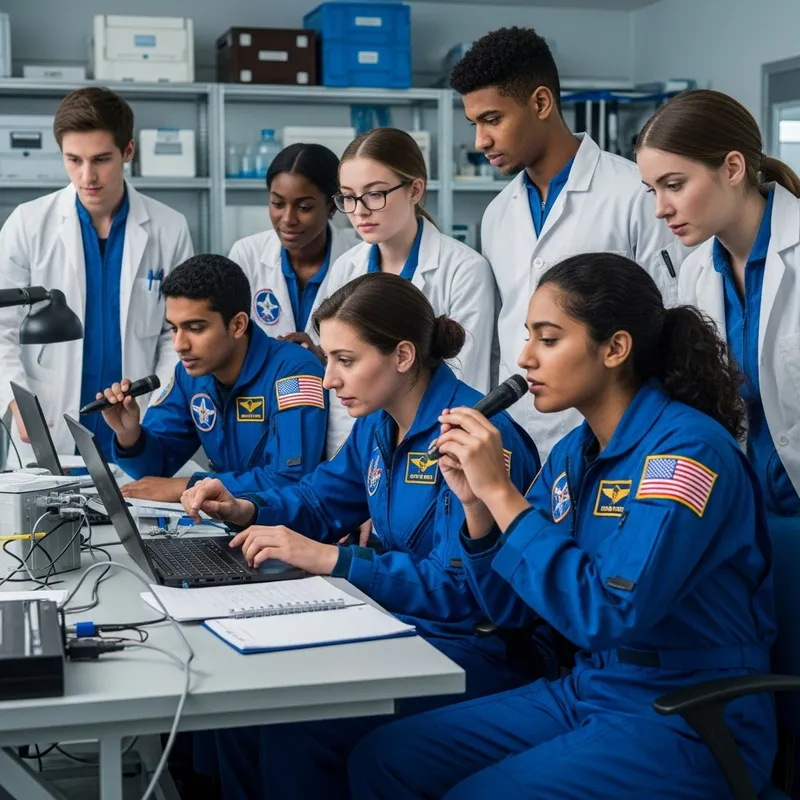Diverse Young Scientists & Astronauts Researching Stars