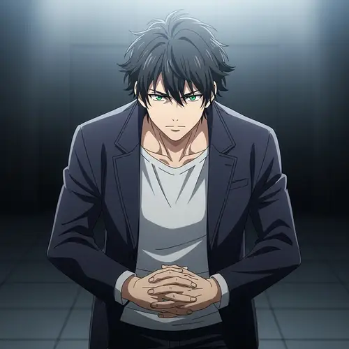 Powerful Male Protagonist with Dark Hair and Green Eyes