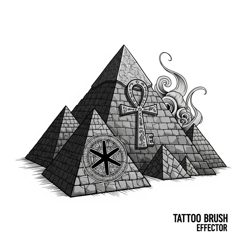 Black and White Vector Pyramids with Key of Life Design