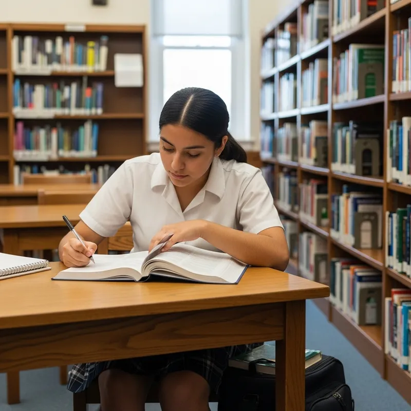 High School Female Student in Library - Hispanic Focus