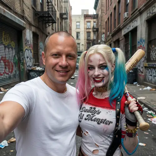 Stunning Harley Quinn Selfie in Gotham Streets
