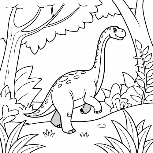Dinosaur Coloring Page in Jungle - Black & White Art