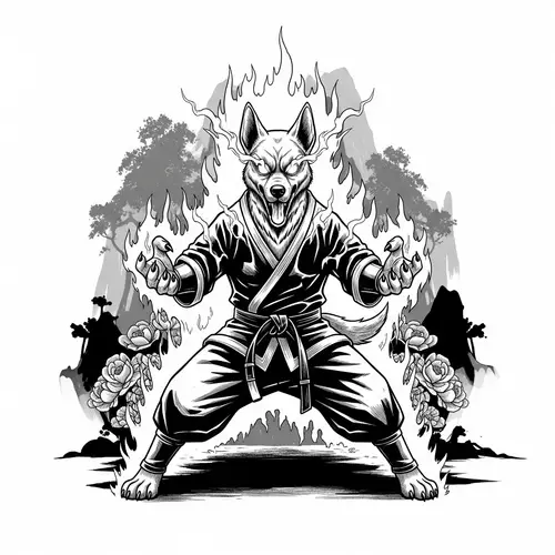 Supernatural Dog Character in Martial Arts-Themed Graphic Novel