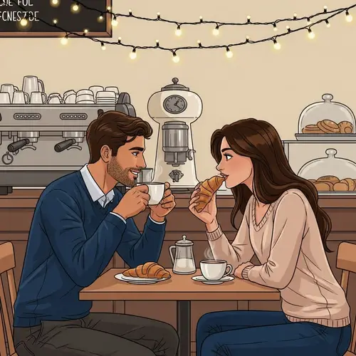 Romantic Hispanic Couple Enjoy Coffee in Cozy Cafe