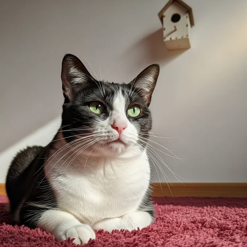 Adorable Black and White Domestic Cat with Gorgeous Green Eyes