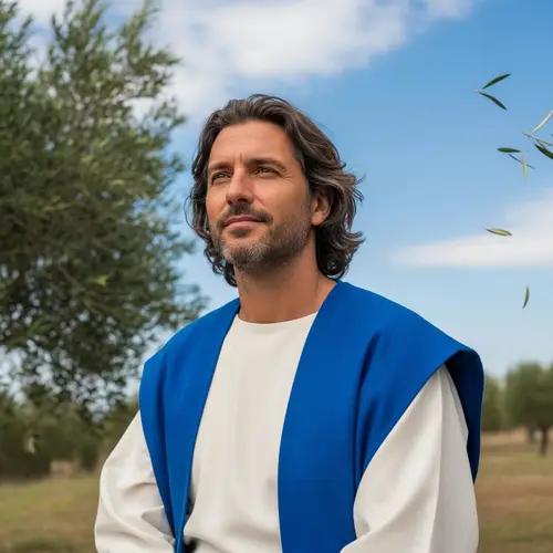 Serene Man with Olive Skin and Wavy Brown Hair | Aura of Wisdom and Love