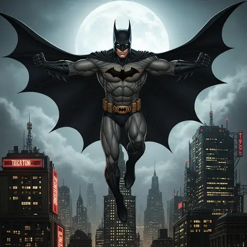Dark Knight Hero in Gotham: Action-Packed Superhero Scene