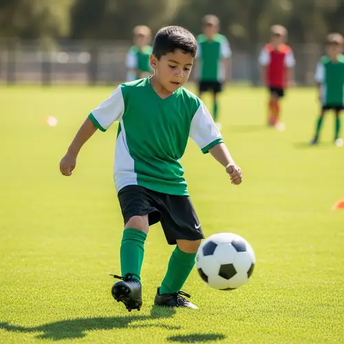 Young Hispanic Boy Playing Football with Passion
