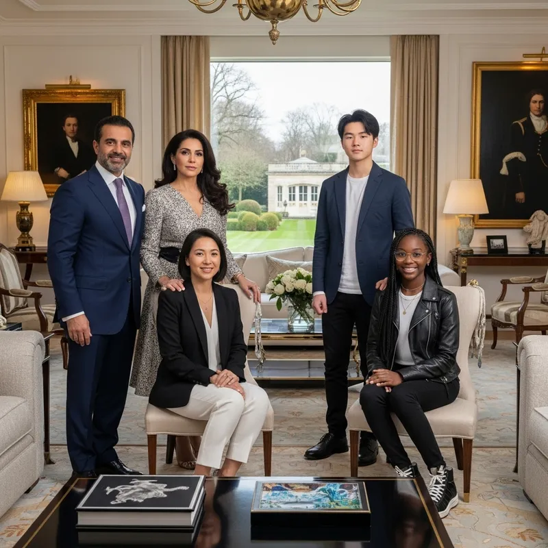 Rich Multicultural Family in Opulent Setting