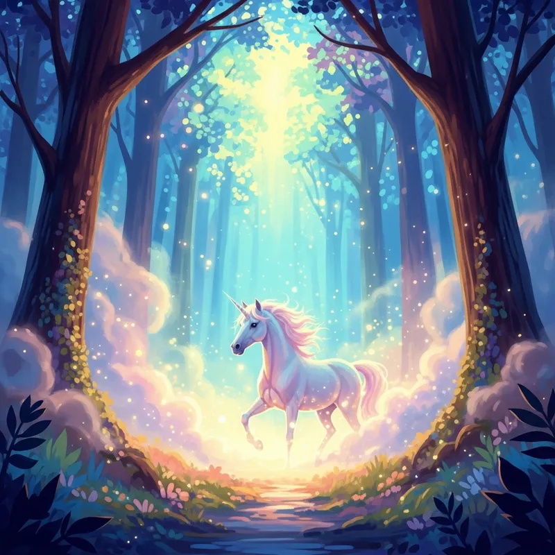 Mystical Forest Unicorn Art | Ethereal Fantasy Landscape